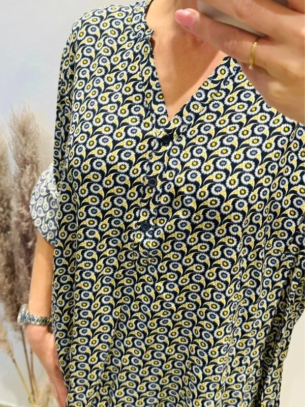 vrouwelijke blouse vloeiend marine en geel T 50/52 – photo 3